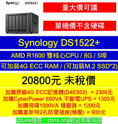 【單機優惠價】Synology DS1522+
