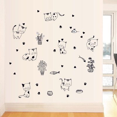 Loxin 創意可愛壁貼 玩耍貓咪【SF1448】DIY組合無痕壁貼 牆貼 壁紙 背景貼