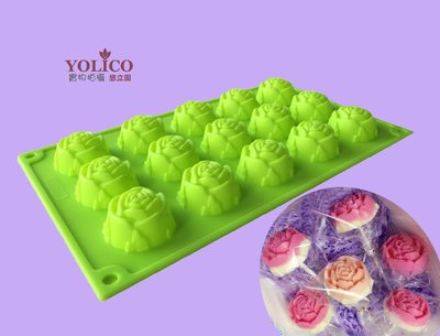【悠立固】Y751 15連 玫瑰花形矽膠模 蛋糕烘焙工具 手工皂模 巧克力 布丁 果凍  軟糖模具 食品級