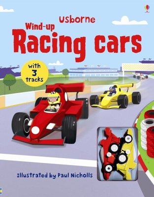 ＊小貝比的家＊USBORNE WIND-UP RACING CARS /硬頁書+小賽車/3~6歲/軌道書