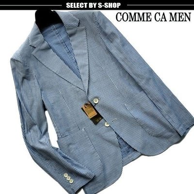 日本專櫃正品 COMME CA MEN 泡泡紗條紋海軍藍薄西裝外套