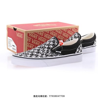 Vans Classic Slip-on“白黑塗鴉棋盤格子”帆布時尚滑板鞋　男女鞋