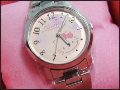 Hello kitty watch 可愛時尚特殊造型鋼帶腕錶LK572LWPA圓型 粉紅面 (神梭鐘錶)