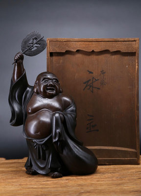【二手】日本回流銅彌勒佛立像，銅彌勒佛像，持扇彌勒佛，日本回流銅佛像12535【如意坊】擺件  老物件 老貨