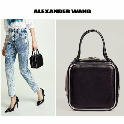 Alexander Wang 王大仁 亞歷山大·王 ► (黑色×金屬銀色) 方型  真皮手提包 ｜全新正品｜特價！