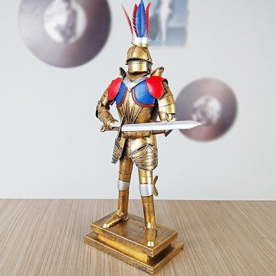 歐式復古鐵藝羅馬盔甲武士裝飾擺件個性兵人勇士家居攝影模型道具Y9739