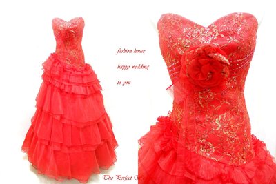 【時尚屋婚紗禮服】紅色露肩歐式設計師華麗公主造型款《二手禮服》～Ｗ６５９(歡迎預約試穿)