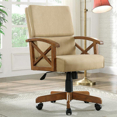 電競椅實木電腦椅家用辦公椅美式轉椅舒適書桌椅升降靠背椅書房復古座椅
