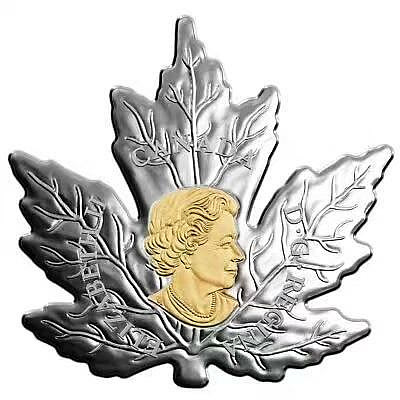 全新 2017年加拿大楓葉異形1盎司鍍金精制紀念銀幣 帶原裝