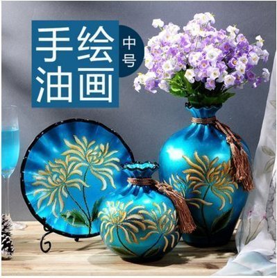 『格倫雅品』純手工彩繪歐式陶瓷花瓶客廳插花裝飾品[藍色天際中號(不含插促銷 正品 現貨
