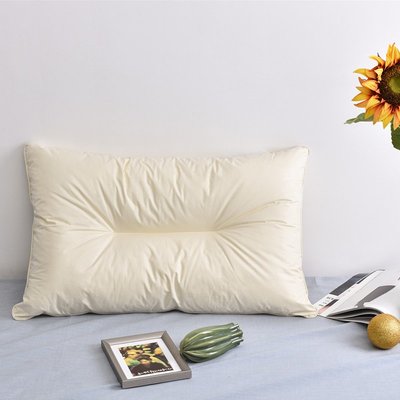 Natural+壓線定型枕頭純棉中低枕無熒光羽絲絨枕芯護頸^特價特賣