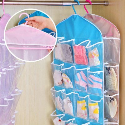 海馬寶寶 16格內褲襪子分類收納袋 透明衣物雜物掛袋 衣櫥置物袋