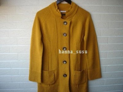 E-WEAR土黃色大衣式中長版立領小羊毛毛衣外套~