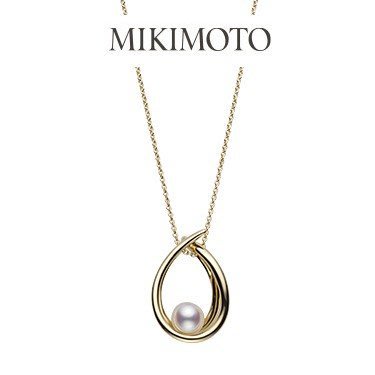 【芬芳時尚】日本專櫃購回MIKIMOTO 御木本 18K黃金 AKOYA珍珠 7MM造型項鍊墜鍊