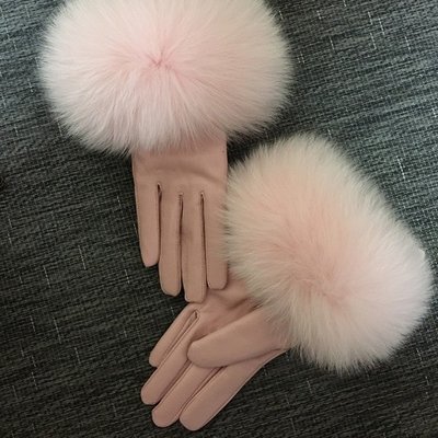 真皮 手套 保暖 手套-粉色羊皮狐狸毛加絨女手套74by57[獨家進口][米蘭精品]