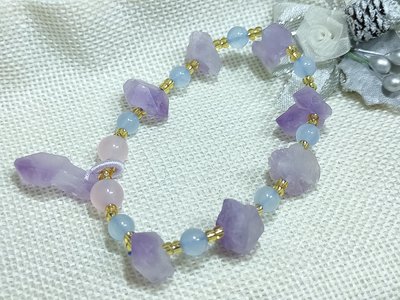 紫水晶原石單圈手串手環(10mm)精緻可愛-髮絲-幽靈-閃耀-天然寶石,配飾,散珠,DIY半成品10-312牛手創