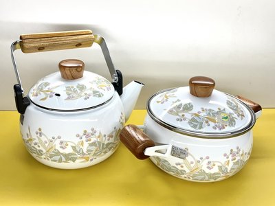 【JP.com】日本昭和時期 象印 Zojirushi 彩色鍋 琺瑯鍋 茶壺+兩手鍋 一組2入