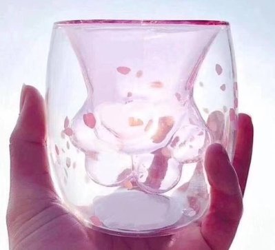 【現貨出清】櫻花貓爪雙層玻璃杯175ml 貓爪杯 雙層透明玻璃杯 櫻花杯 咖啡杯 牛奶杯