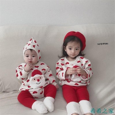 希希之家【】韓國寶寶衣服嬰兒長袖包屁衣可愛春節耶誕刷毛連身衣寶寶新年雪人愛心爬服送帽子