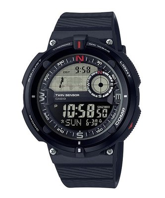 【金台鐘錶】CASIO卡西歐 時尚 登山錶 溫度計 指北針 LED照明 橡膠錶帶 防水200米 SGW-600H-1B