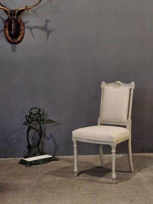 【卡卡頌  歐洲古董】法國  路易十六 法式古典 刷色 單椅 餐椅 書桌椅 古董椅(全新布面) ch0545 ✬