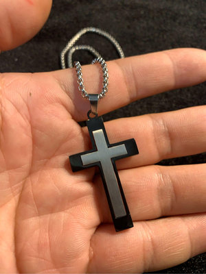 3453高檔十字架 鈦鋼十字架 黑色鈦鋼十字架 基督十字架 天主教雙色十字架 高級十字架 黑色十字架經典