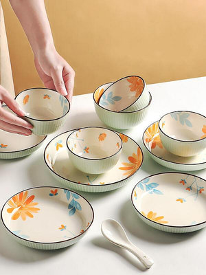 日式陶瓷碗碟套裝家用飯碗新款創意餐具碗盤碗筷盤子雛菊