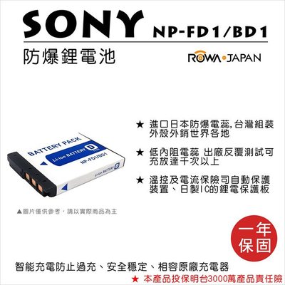 御彩數位@樂華 FOR Sony  NP-FD1 BD1 相機電池 鋰電池 防爆 原廠充電器可充 保固一年