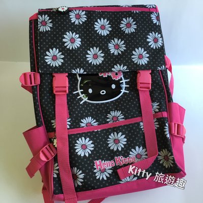 [Kitty 旅遊趣] Hello Kitty 後背包 書包 凱蒂貓 雛菊 黑色 大背包 透氣 登山露營背包