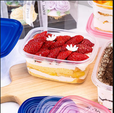 Amy烘焙網:483ml商用50套入加厚一次性PP透明盒加蓋/慕斯蛋糕盒/千層蛋糕盒/草莓蛋糕盒/巧克力蛋糕盒