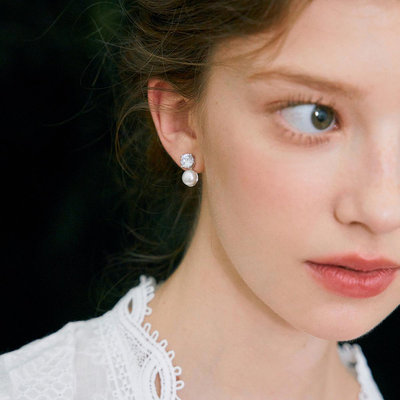 天然珍珠耳環女簡約璀璨輕奢耳釘氣質高級感925銀耳飾