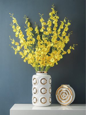 【熱賣下殺】金色美式輕奢陶瓷花瓶客廳餐桌臥室樣板間干花插花裝飾擺件