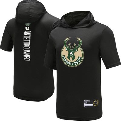 NBA 密爾瓦基公鹿隊 籃球運動連帽T恤 短袖上衣 熱轉印款式 字母哥
