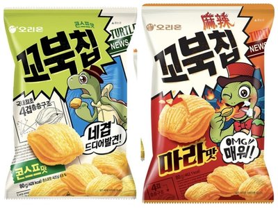 好吃零食小舖~韓國ORION 好麗友烏龜餅乾(玉米濃湯味/麻辣口味) 單包80g 玉米餅