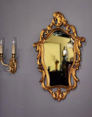 法國 洛可可 實木雕刻 深邃 刷金  古典 掛鏡 玄關鏡 半身鏡 浴室鏡 歐洲老件 MI0129【卡卡頌  歐洲古董】✬