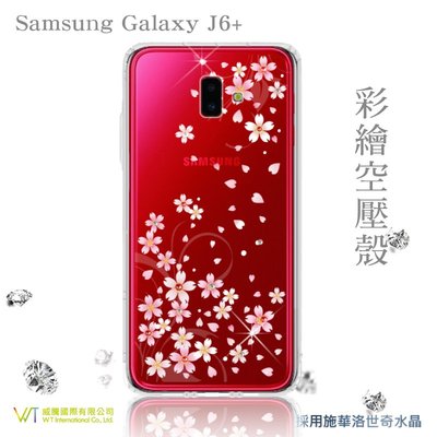 【WT 威騰國際】WT® Samsung Galaxy J6+ 施華洛世奇水晶 彩繪空壓殼 軟殼 -【戀櫻】