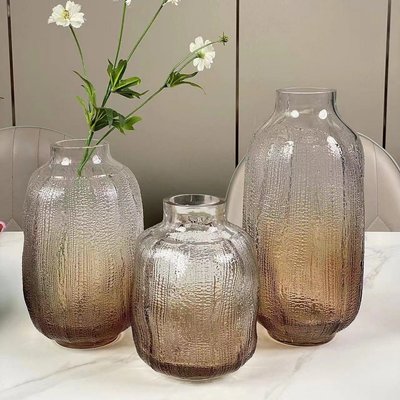 漫友擺件 HJM-北歐風漸變色透明玻璃花瓶輕奢簡約餐桌客廳插花裝飾擺件