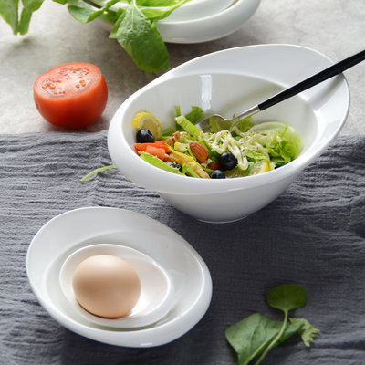 下殺 (null)純白陶瓷水果沙拉碗創意帽子西餐深碗湯碗韓式簡約大號家用淺碗#餐具#飲具#烘焙
