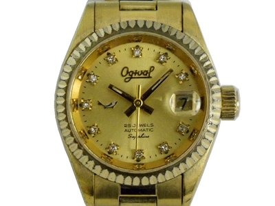 [專業模型] 機械錶 [Ogival G3038] 愛其華蠔式圓型全金機械女錶[金色面+日期]/中性/新潮錶