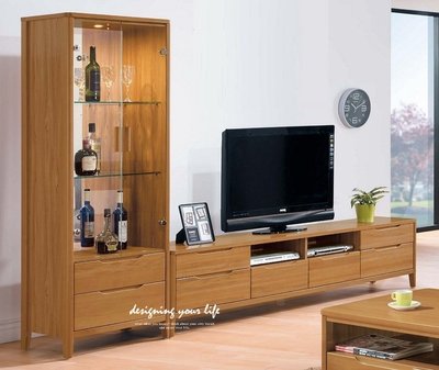 【設計私生活】南威9.2尺柚木色L型電視櫃、高低櫃(免運費)A系列112A