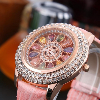 普浪詩 2018年新款韓版流行女錶 時尚潮流滿鑽彩鑽真皮錶帶腕錶 進口機芯 鑲水鑽獨特設計