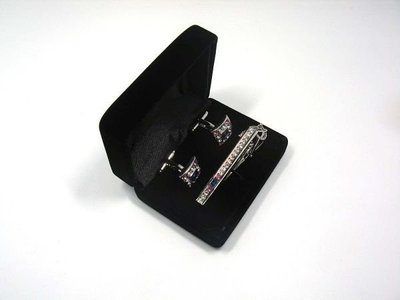 袖扣盒╭☆°來福彩虹＊法式時尚黑絲絨精緻袖扣領帶夾盒子男士袖扣盒領夾盒，特價160元