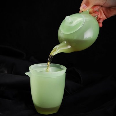 現貨熱銷-茗享琉璃玉瓷茶壺單個家用簡約綠翡翠功夫泡茶壺大容量過濾沖茶器茶壺單壺
