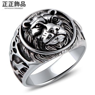 男士 925 純銀獅子頭戒指男鍍鉑金婚禮訂婚戒指首飾-正正服飾