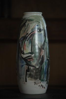 「上層窯」鶯歌製造 上層窯作品 雲山飛瀑 山水彩繪花瓶 瓷器 A1-03