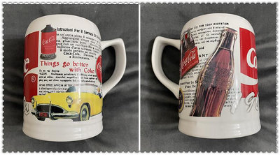 龍廬-自藏出清~陶瓷製品-Coca Cola 可口可樂1960 Coke復古圖案陶瓷大馬克杯/啤酒杯 筆筒 水杯 飲料杯