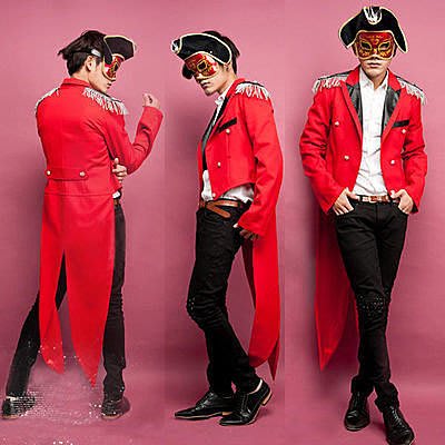 高雄艾蜜莉戲劇服裝表演服*禮服*紅色男士燕尾服服裝-購買價$1500元/出租價$500元