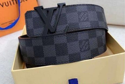 二手 Louis Vuitton LV 經典棋盤格紋 黑色腰帶 M9808U 4公分