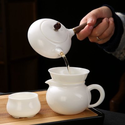 蓋碗茶碗羊脂玉白瓷茶具套裝家用客廳高檔泡茶陶瓷側把壺蓋碗整套送禮新款超夯 正品 現貨