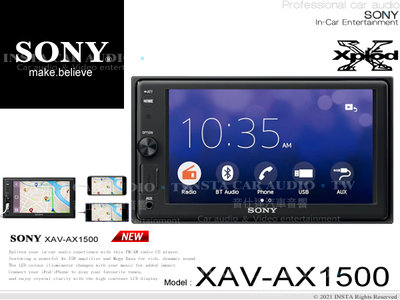 音仕達汽車音響 SONY XAV-AX1500 6.2吋觸控螢幕主機 WebLink/藍芽/AUX/USB 公司貨